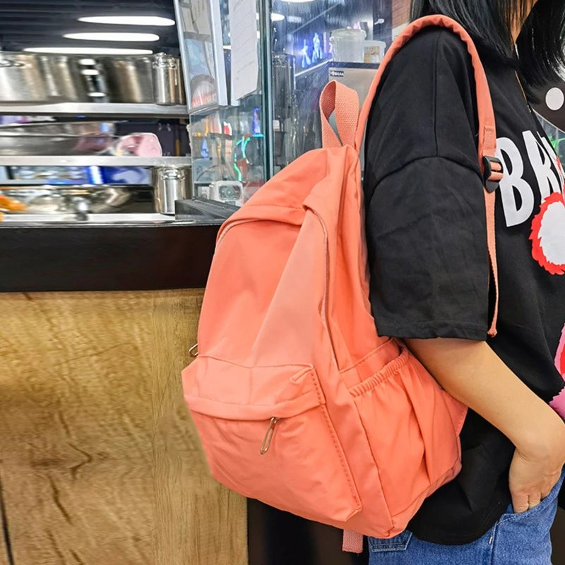 Color: SKY BLUE - Women Schoolbag Waterproof Large Capacity School Backpack Smooth Zipper Solid Color Teens Girl Casual Daypack Bag Student Supply