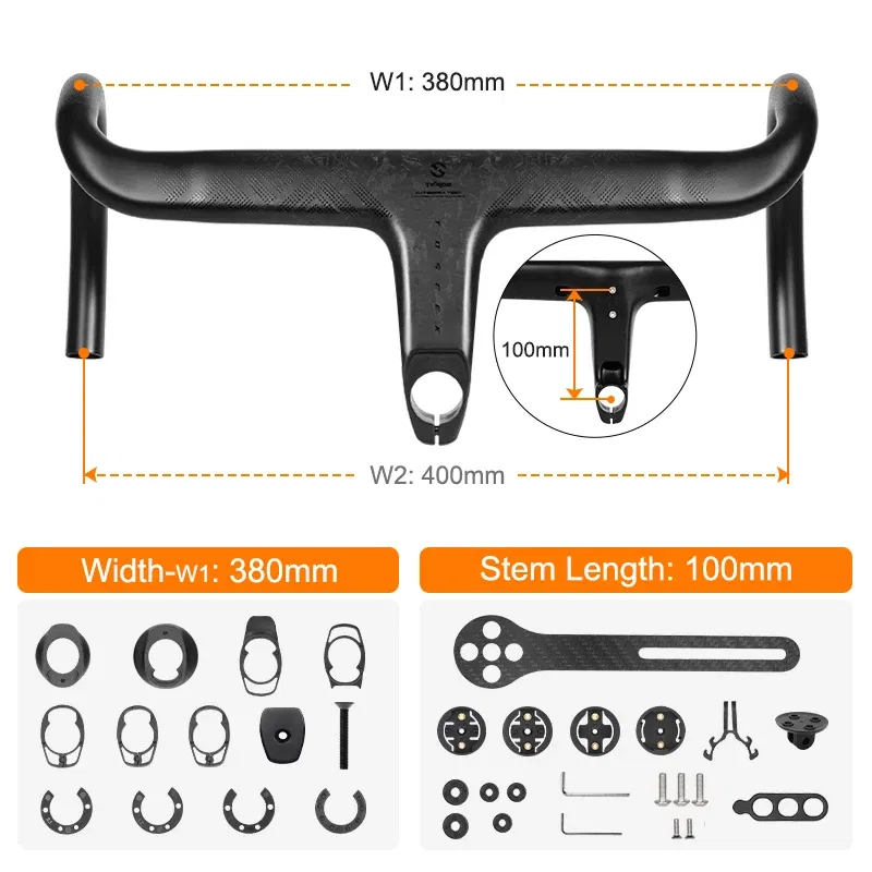 Color: Red - TOSEEK Carbon Handlebar Road Carbon handlebar Drop bar T800 Carbon Integrated Handlebar Di2 Bicycle Accessories Carbon Drop bar