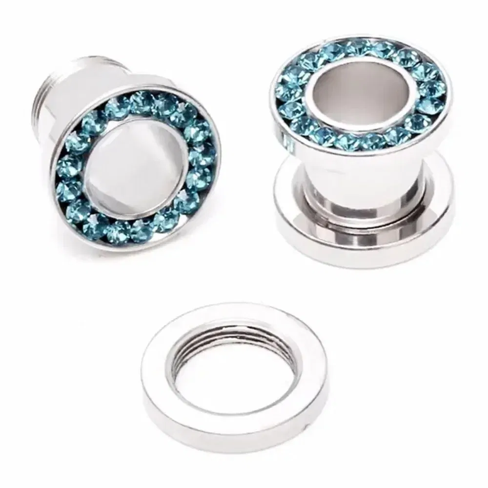 Metal color: Antique Copper Plated, Main Stone Color: WHITE - 2pc Steel Multicolour Crystal Ear Plug Flesh Tunnel 8g ( 3mm ) - 1" ( 25mm ) Gauge Expander Stretcher Screw Fit