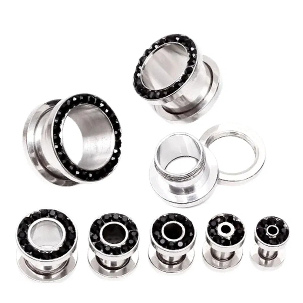 Metal color: Antique Copper Plated, Main Stone Color: WHITE - 2pc Steel Multicolour Crystal Ear Plug Flesh Tunnel 8g ( 3mm ) - 1" ( 25mm ) Gauge Expander Stretcher Screw Fit