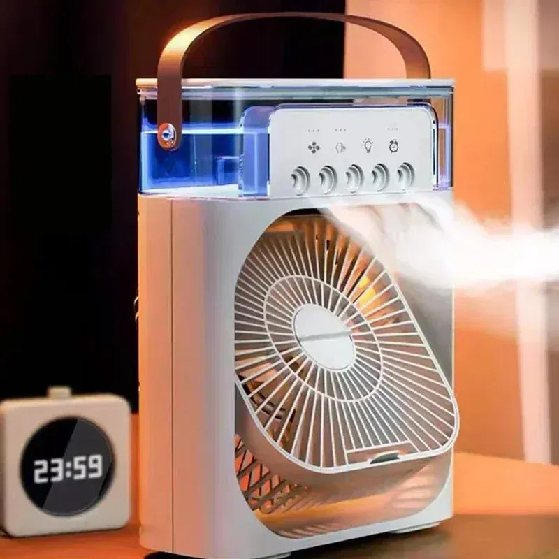 Color: WHITE - Portable 3 In 1 Humidifier Fan AIr Conditioner Household Small Cooler Hydrocooling Air Adjustment 3 Speed Fans For Home Office