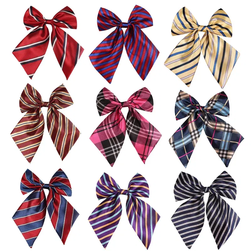 Color: Silver - Striped Ladies Bowtie Classic Shirts Bow Tie For Women Business Wedding Bowknot Plaid Bow Ties Butterfly Girls Suits Bowties