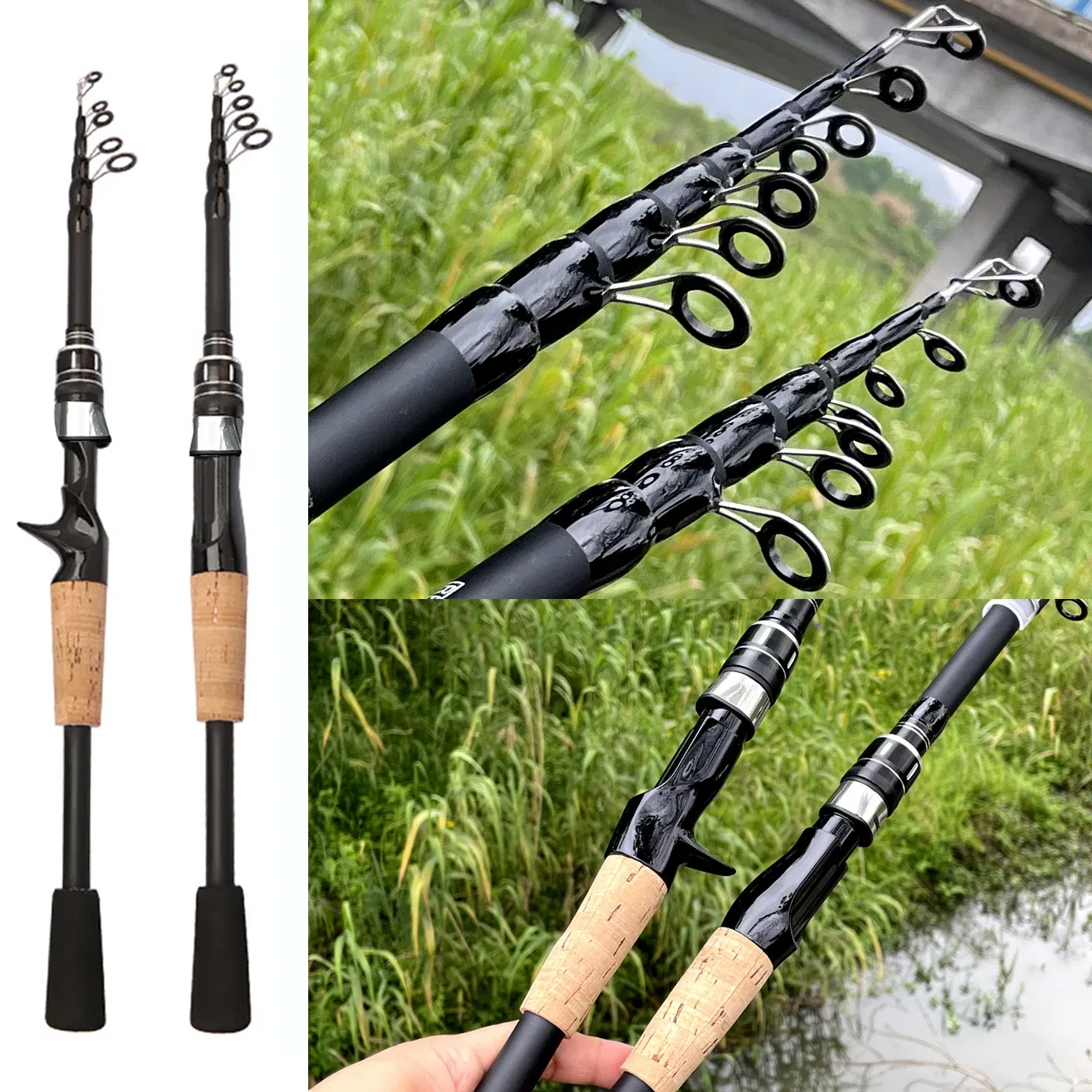 length: 1.8 m, Color: Red - Telescopic Lure Rod 1.5M 1.8M 2.1M 2.4M Carbon Spinning Rod Baitcasting Fishing Pole 8g-25g Wooden Handle Casting Fishing Tackle