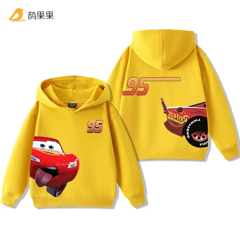 Color: Orange, Kid Size: 4T - Cars Lightning McQueen Fun Printed Kids Boys Girls Hooded Sweatshirt Fall and Winter Casual Fashion Warm Student Hoodie