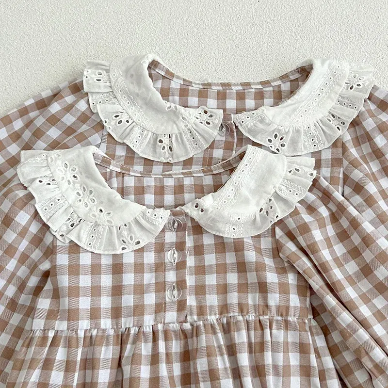 Color: Red, Kid Size: 3T - Spring Autumn Kids Baby Girls Long Sleeve Sweet Doll Collar Plaid Princess Dress Kids Baby Girls Dress Children Clothes Dress