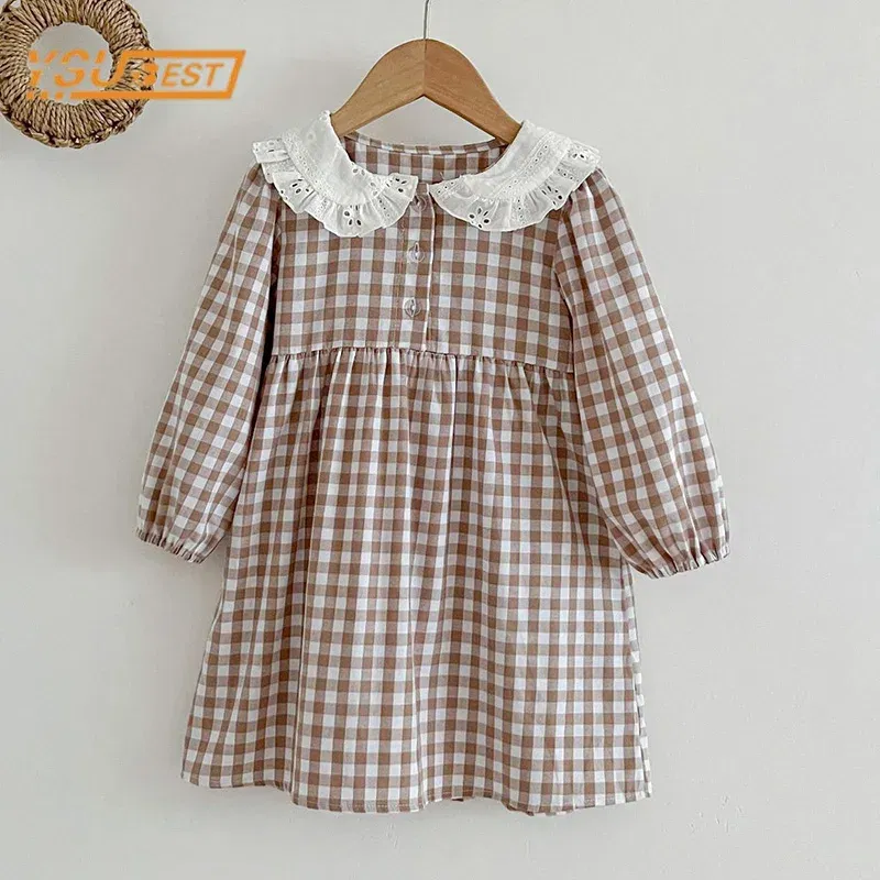 Color: Red, Kid Size: 3T - Spring Autumn Kids Baby Girls Long Sleeve Sweet Doll Collar Plaid Princess Dress Kids Baby Girls Dress Children Clothes Dress
