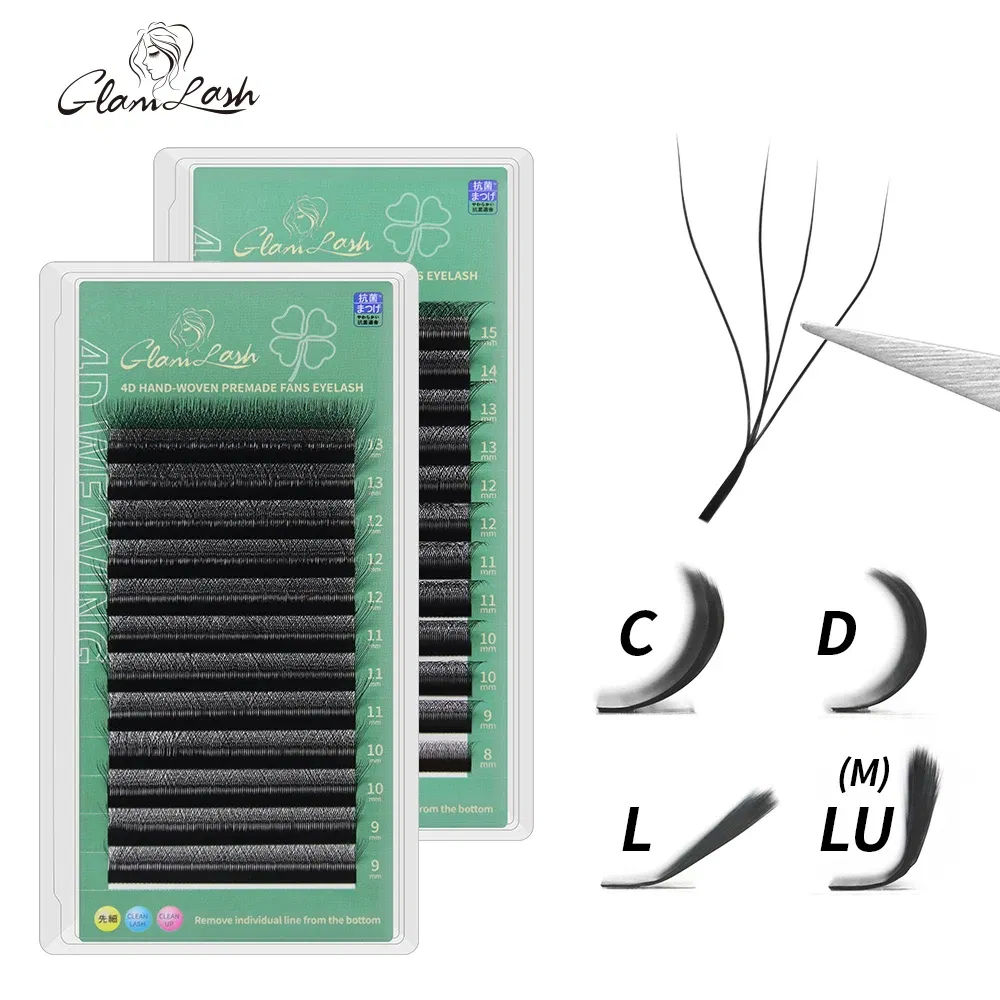 Color: Brushed Chrome, Curl: LU, Thickness: 0.07mm, Length: MIX - GLAMLASH 4D - W Shaped Eyelash Extension Automatic Flowering W Fake Lashes 0.07mm C/D/L/LU Curl Individual