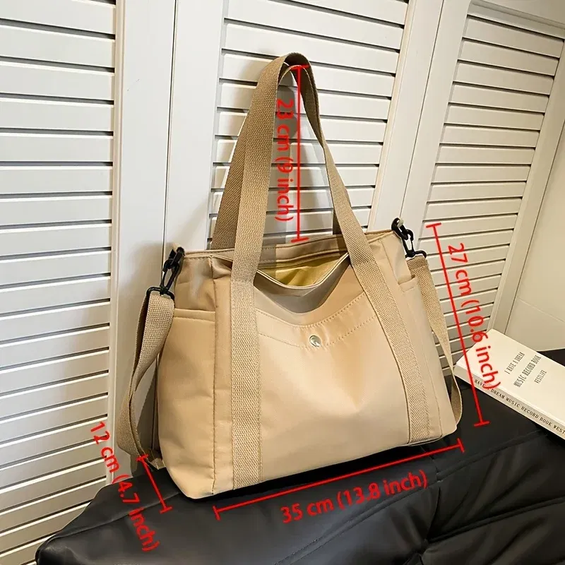 Color: Beige - Large Capacity Nylon Crossbody Bag Casual Solid Color Messenger Shoulder Bag with Removable Strap