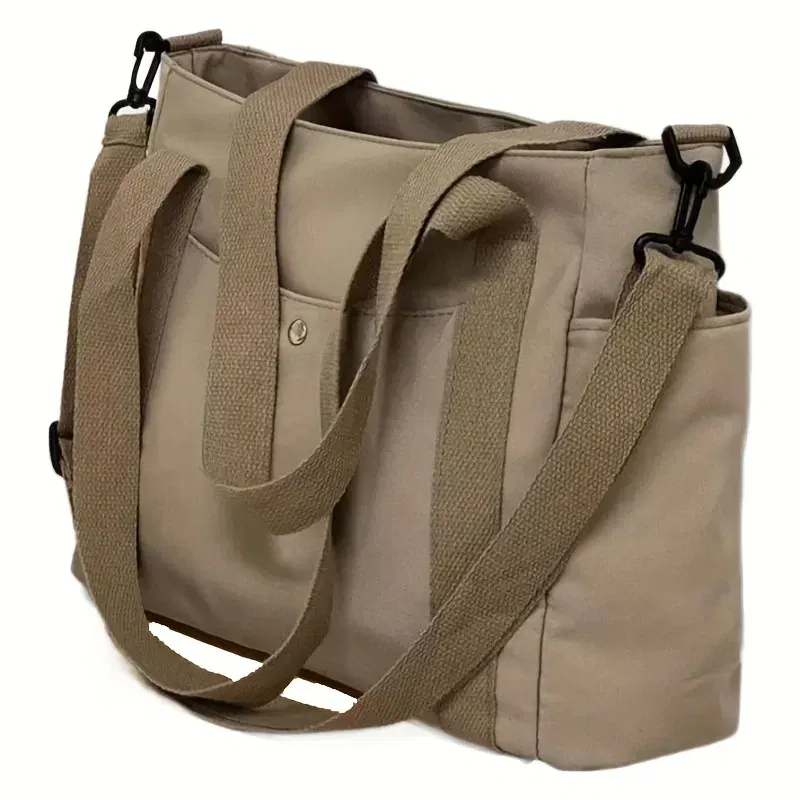 Color: Beige - Large Capacity Nylon Crossbody Bag Casual Solid Color Messenger Shoulder Bag with Removable Strap