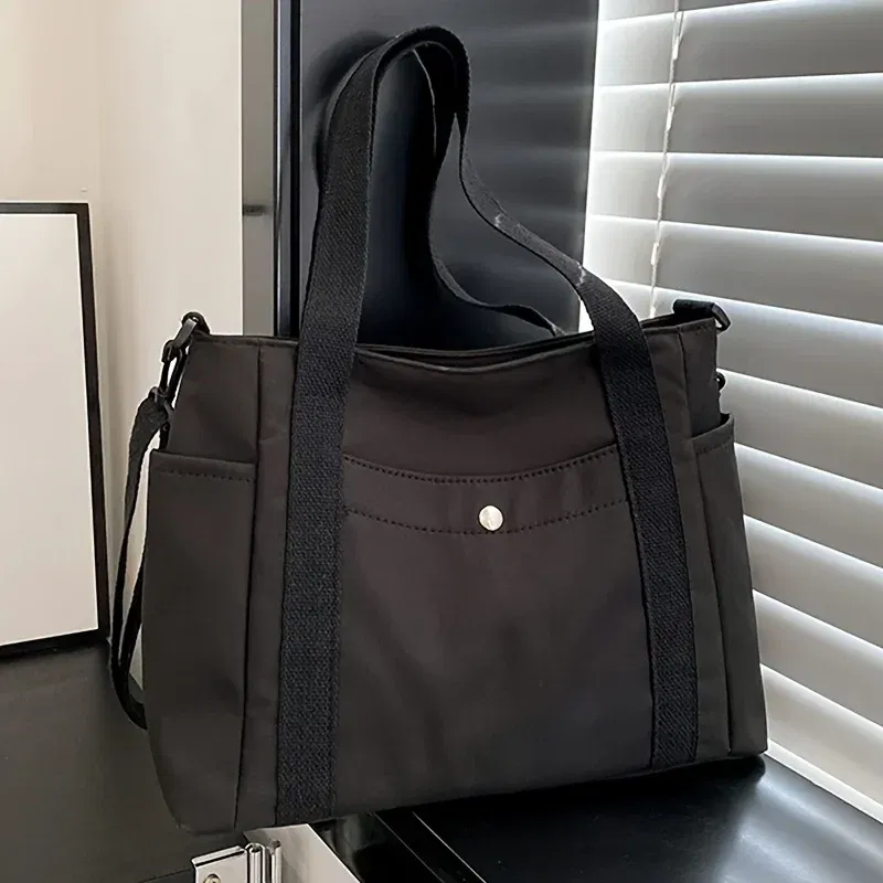 Color: Beige - Large Capacity Nylon Crossbody Bag Casual Solid Color Messenger Shoulder Bag with Removable Strap