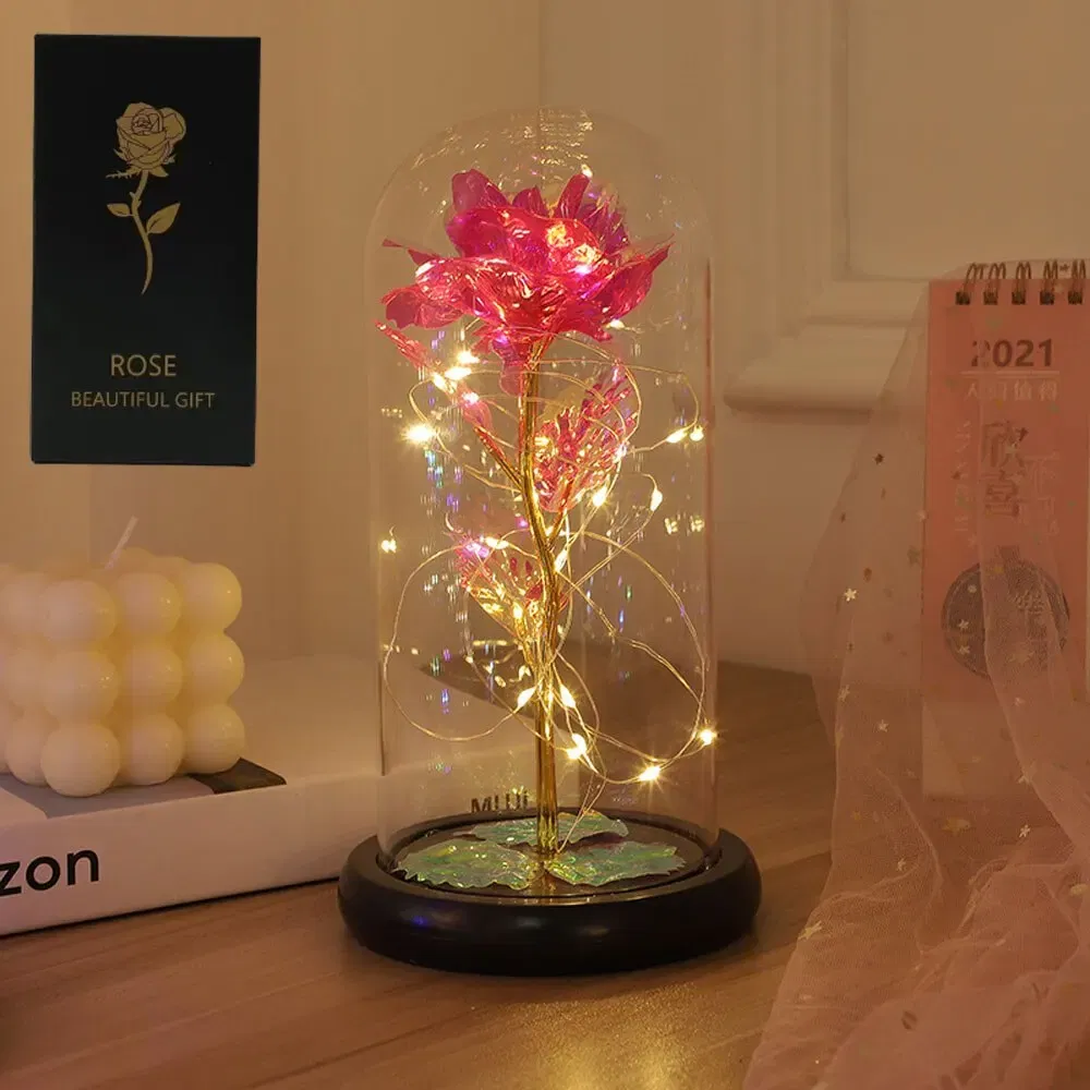 Color: black - 1pc Hot LED Enchanted Galaxy Rose Eternal Beauty Rose With Fairy Lights in Dome for Valentine's Day Wedding Party Mother's Day