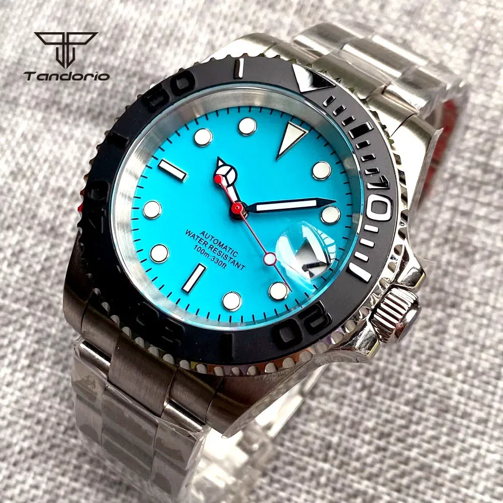 Color: Pink, Size: Option 1 - Tandorio NH35A Date Display Blue Sterile Dial Sapphire Glass 40mm 20Bar Stainless Steel Automatic Men's Watch Rotating Bezel