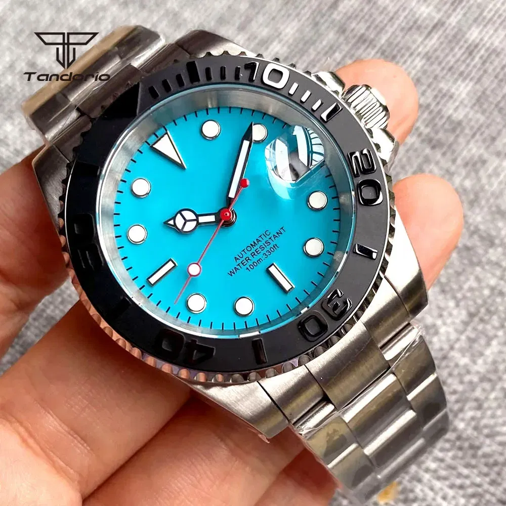Color: Pink, Size: Option 1 - Tandorio NH35A Date Display Blue Sterile Dial Sapphire Glass 40mm 20Bar Stainless Steel Automatic Men's Watch Rotating Bezel