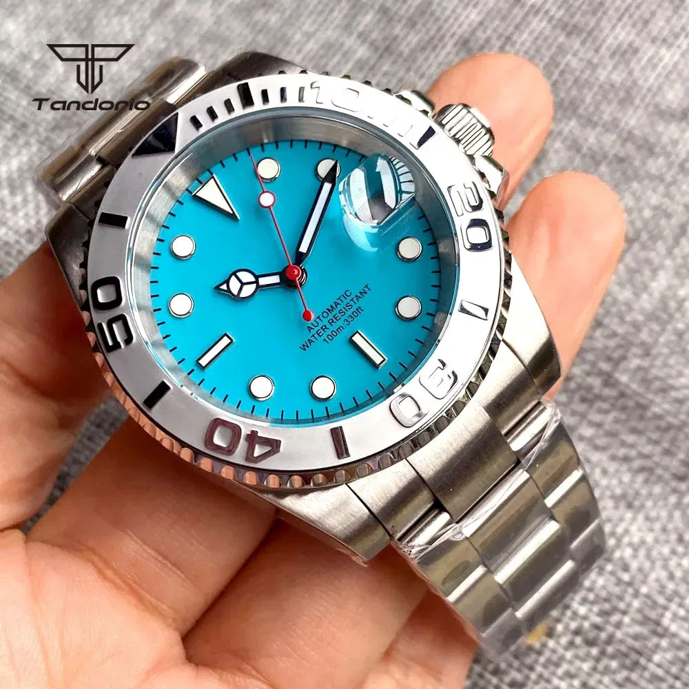 Color: Pink, Size: Option 1 - Tandorio NH35A Date Display Blue Sterile Dial Sapphire Glass 40mm 20Bar Stainless Steel Automatic Men's Watch Rotating Bezel