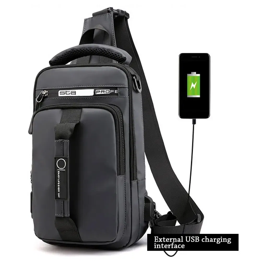 Color: Brown - Anti-theft Chest Shoulder Bag Men's Sling Crossbody Bag Messenger Backpack USB Port Bag