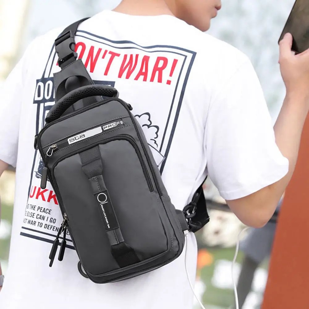Color: Brown - Anti-theft Chest Shoulder Bag Men's Sling Crossbody Bag Messenger Backpack USB Port Bag
