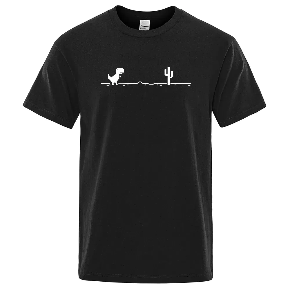 Color: black, Size: S - Mens T-shirts Printed Dinosaur Cactus Funny Tops Summer Cotton T-shirt for Men Casual O-Neck Tee Shirts Streetwear Basic Top