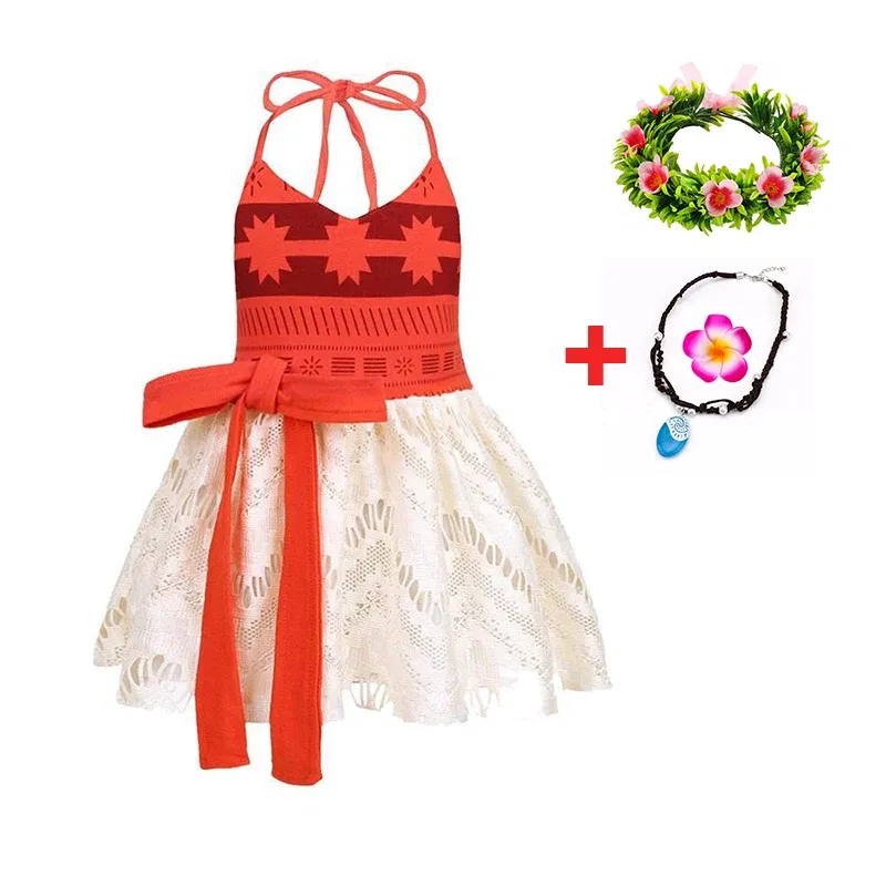 Color: Beige, Kid Size: 2T - Disney New Moana Dress Costumes Kids Girl Cosplay Toddler Movie Ocean Adventure Infant Frock Halloween Party With Chick Clothes