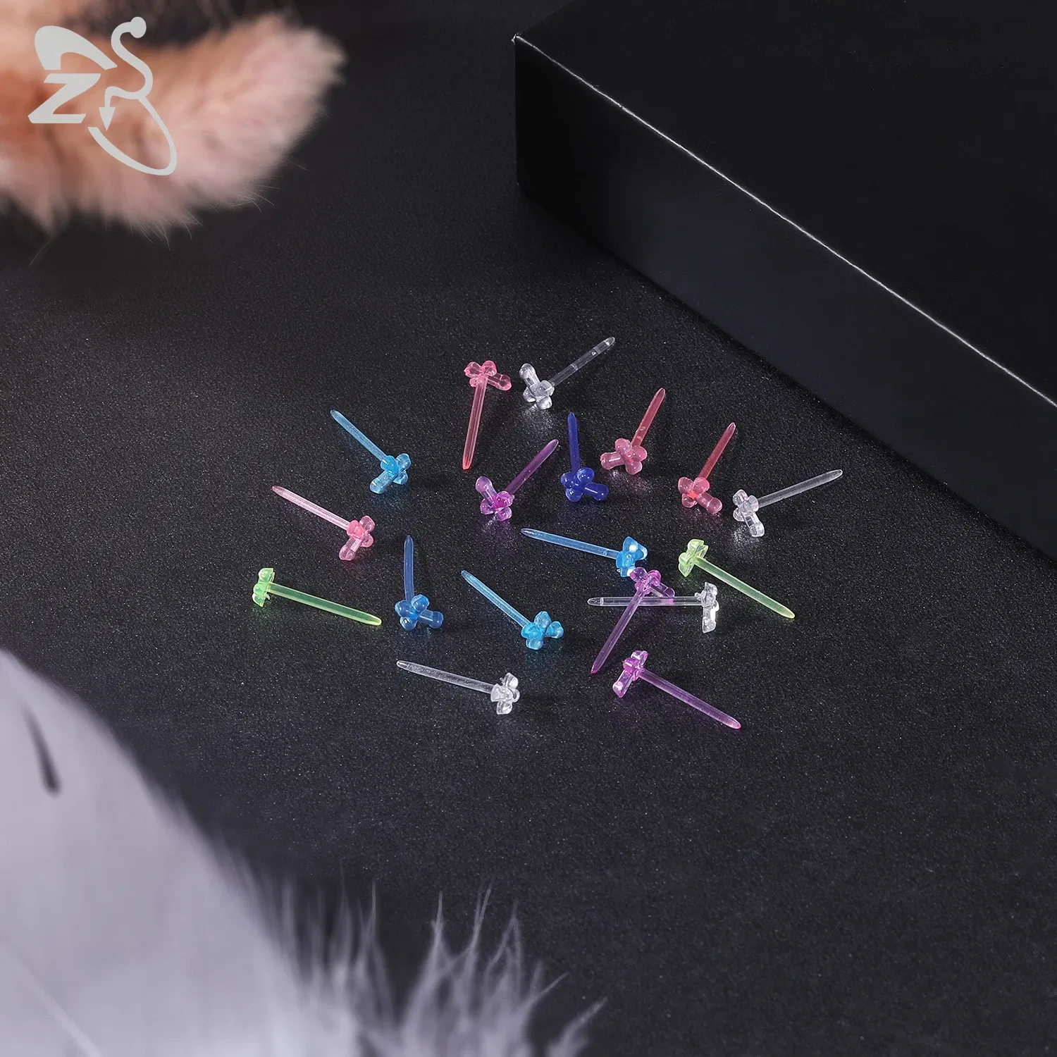 Metal Color: Gold-color - ZS 10-50pcs/lot Colorful Acrylic Stud Earring Invisible Transparent Anti-allergy Ear Pin 20G Star Ball Curing Ear Hole Retainer