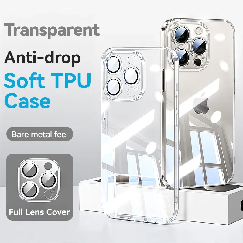 Color: Beige, Material: Cotton Fabric - Joyroom Case For iPhone 16 15 14 13 Pro Max Transparent Cover For iPhone 16 Pro Max Soft TPU Anti-drop Case With Len Protection