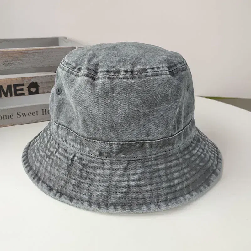 Color: WHITE, Size: XS?€old?‰ - Korean Big Head Washed Denim Bucket Hats Men Cotton Sun Hat Plus Size 64cm Oversize Bob Panama Unisex Big Size Fisherman Cap