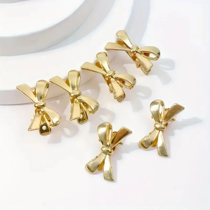 Color: Gold - 6PCS Fashion Small Shiny Bow Tie Hair Claw Clip Set For Women Girls Mini Crab Hair Clamps Barrettes Hair Headwear Accesories