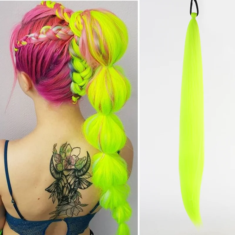 Color: P4/30, Stretched Length: 26inches - LUPU Synthetic Ponytail Extension with Elastic Tie Hair Band 26" Long Straight Colored Braiding Ponytail Ombre Pink Purple Blue