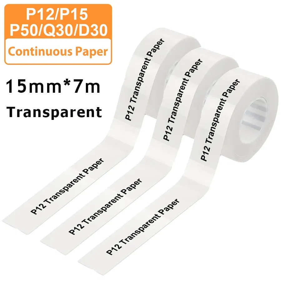 Color: K - 3pcs 15mm x7m Continuous Label Paper fit for P12 P15 Phomemo D30 Q30 Printer Waterproof Self Adhesive Thermal Printer Sticker