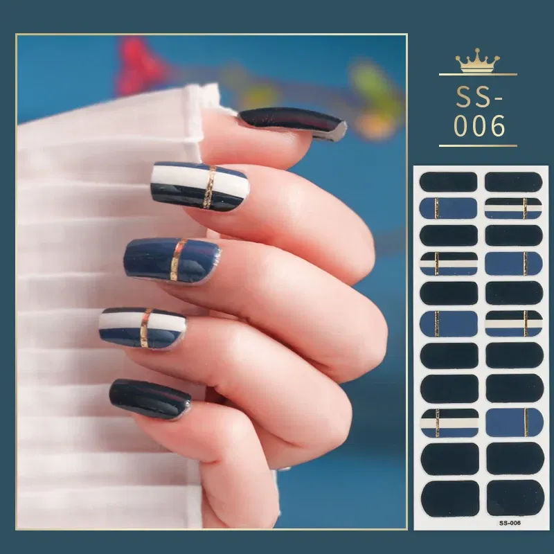 Color: green - 22 Tips Blue and White Shiny Speckles Nail Art Sticker Full Cover Nail Stickers Last Update Nail Wraps Lot Sticker for Nails