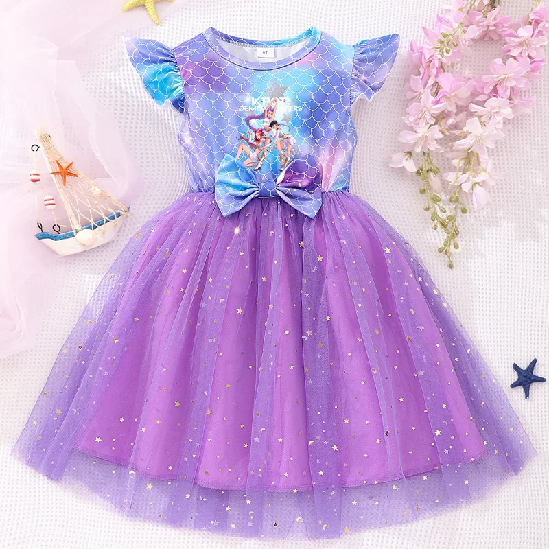 Color: Dark Grey, Size: One Size, Ships From: CHINA, Height: 170 - KPop Demon Hunter Christmas Princess Dress Girl Fashion Casual Autumn Butterfly Dress Wedding Birthday Party Dress Gift Clothes