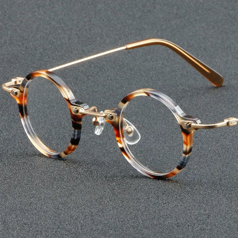 Frame Color: green, Eye Prescription: +450 - VCKA Anti-blue Discolor Acetate+Titanium Myopia Glasses Frames Small Round Men Prescription Optical Women Eyewear -0.50 to -10.0