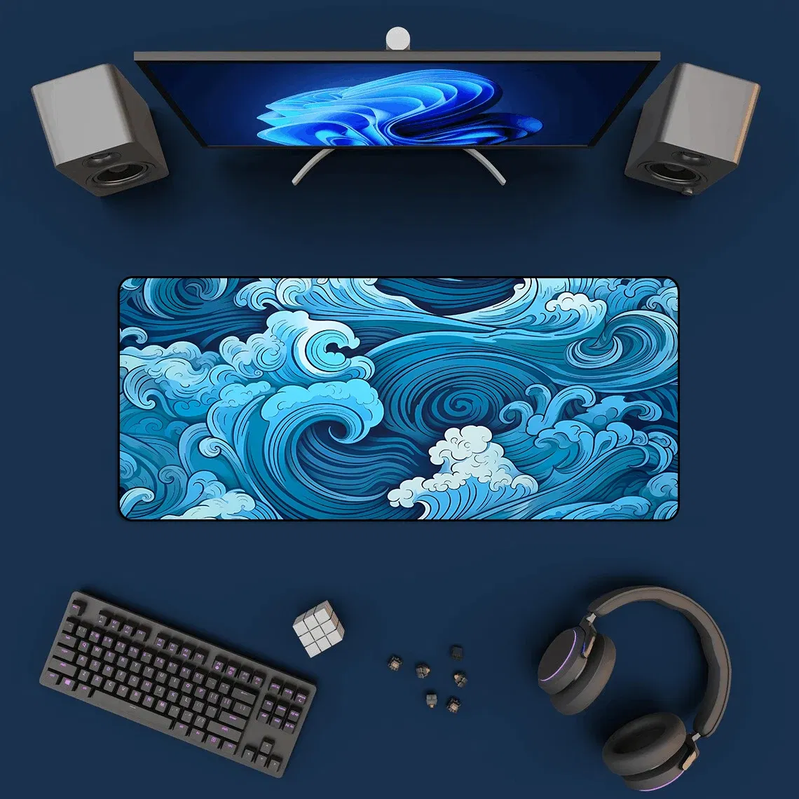 Color: Coffee - Aesthetic Desk Mat Art Japanese Great Waves XXL Gaming Mouse Pad Blue Mousepad 900x400 Beautiful Nature Rubber Desk Pad Mat