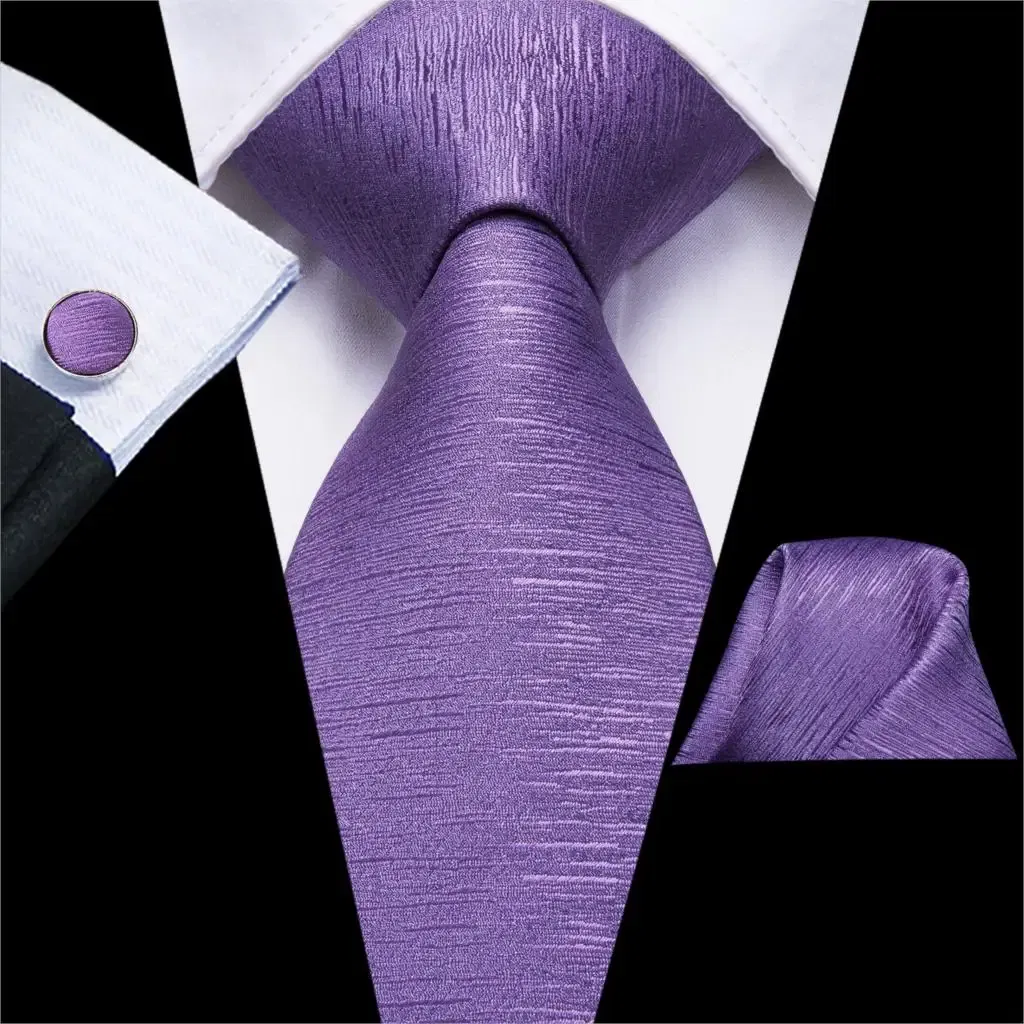 Color: Dark Grey - Hi-Tie Purple Paisley Silk Elegent Tie for Men Novelty Design Handky cufflink Tie Set Party Business Wedding Dropshipping