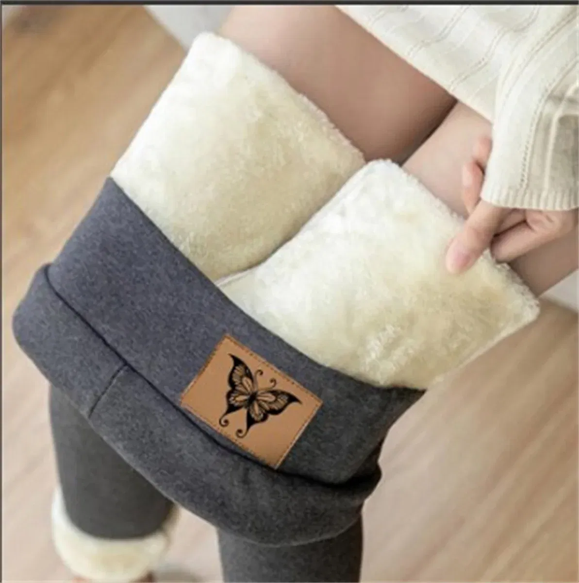 Color: Brown, Size: L - Winter Women Leggings Solid Warm Leggings Thicken Lambwool Hight Waist Fleece Keep Butt Lift High Stretchy Walking Pants Pocket