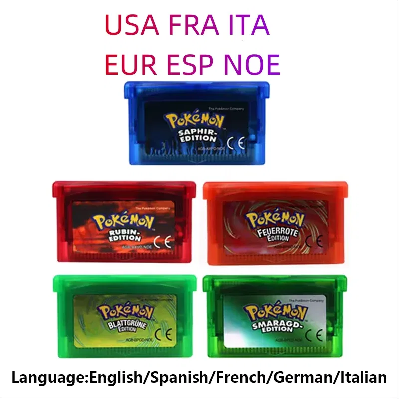 Color: three - GBA Game 32 Bit Video Game Cartridge Console Card Pokemon Emerald Ruby FireRed LeafGreen Sapphire Multi-language for GBA/NDS