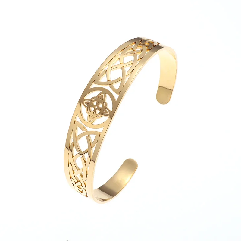 Metal color: Silver - Witch Knot Cuff Stainless Steel Pagan Witchcraft Symbols Magic Knot Women\'s Good Luck Amulet Bracelet Celtic Knot Bracelet