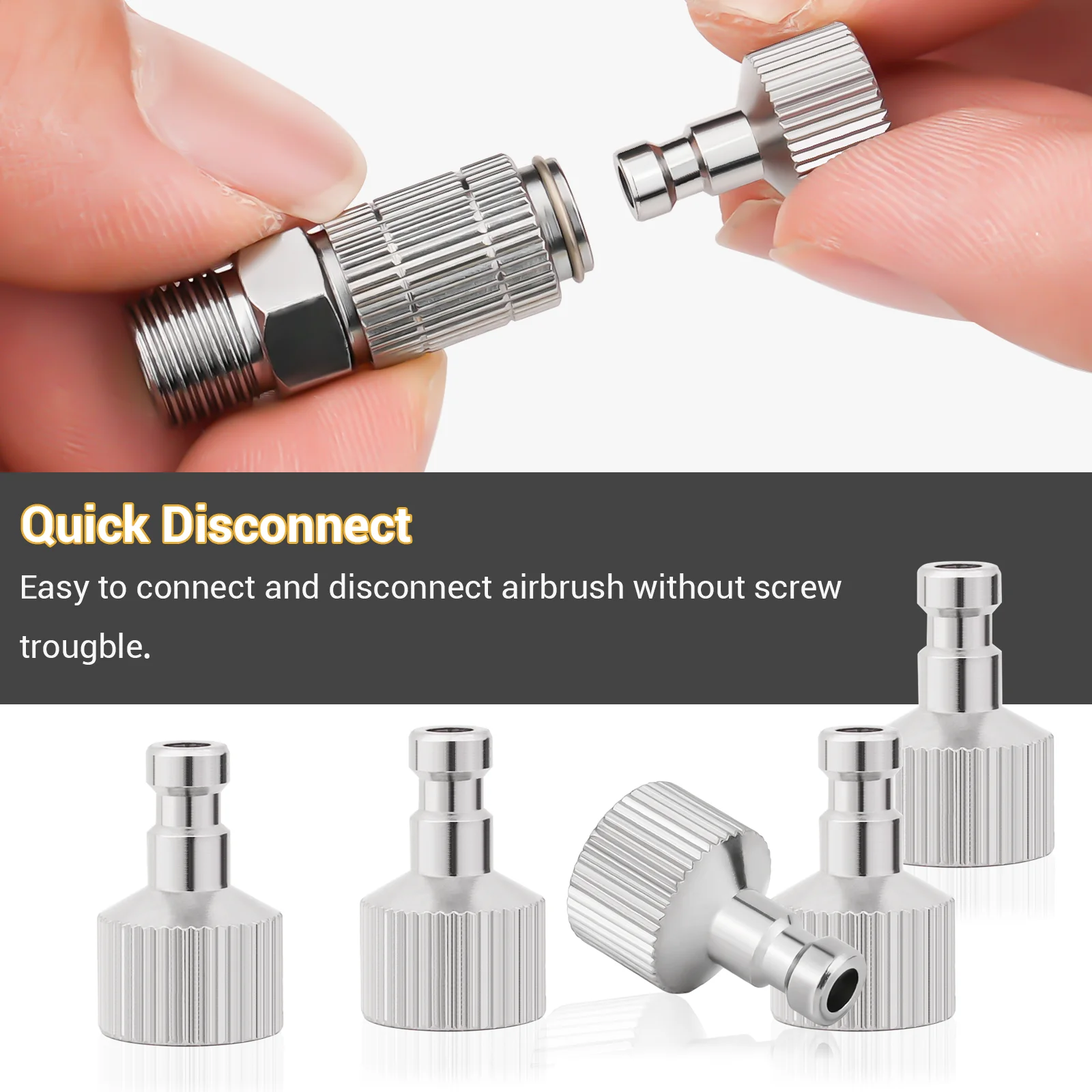 Color: Silver - Airbrush Quick Disconnect Coupler Release Fitting Plug, 6pcs 1/8 in BSP Male and Female Connections Adapter Air Brush Accessory