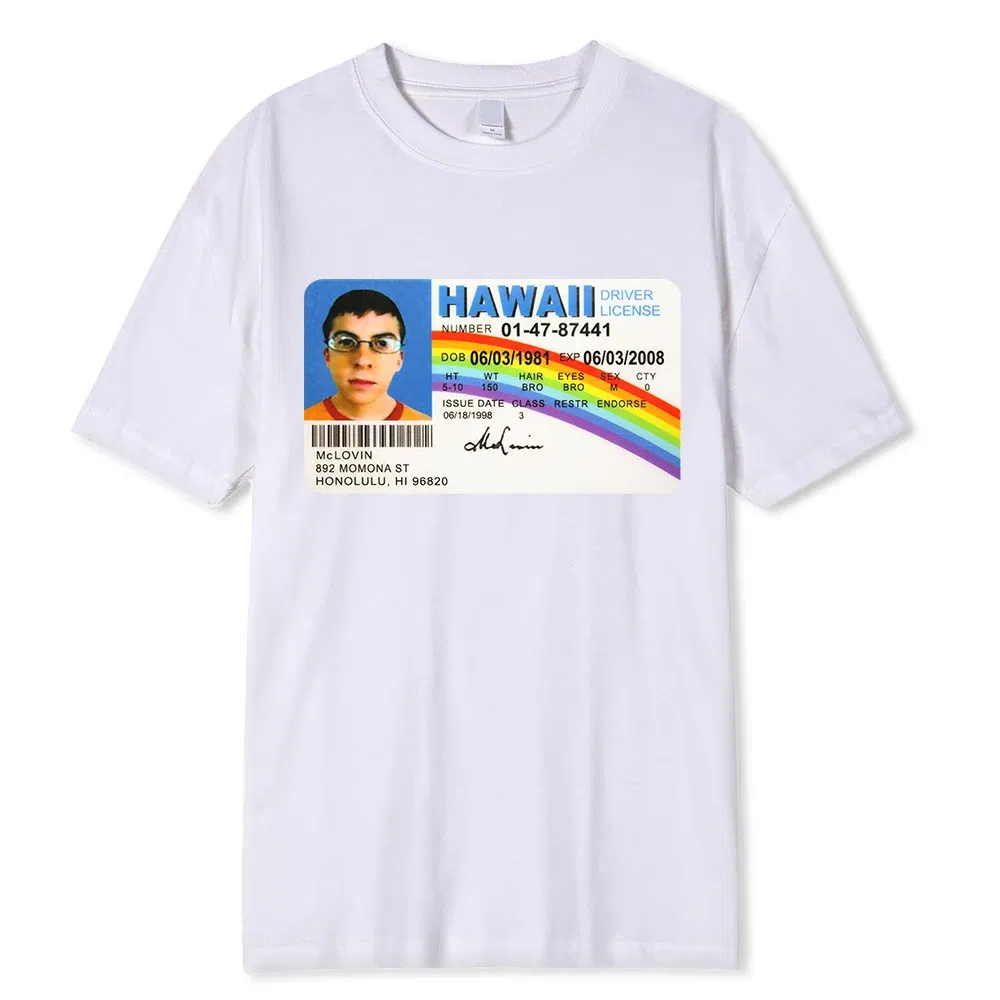 Color: Beige, Size: XXXL - Homme t Shirt Summer Men t-Shirt Mclovin Id Card Superbad Geek Mens Cotton t-Shirt Unisex t-Shirt Teenagers Cool Soft Clothing
