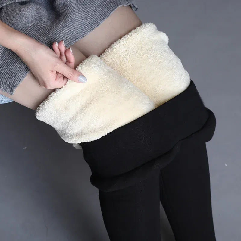 Color: Gold, Size: XL - Thermal Leggings Women Winter Warm High Waist Simplicity Warm Pants Fashion Black Elasticity Autumn Velvet Comfortable Leggins