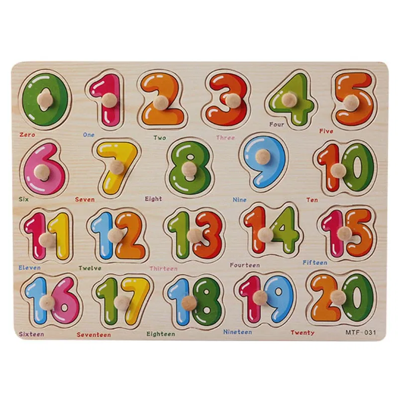 Color: army green - Baby Wooden Puzzles Montessori Toys 1 2 Years Toddler Toys Hand Grab Board Alphabet Number Cognition Learning Educational Toys