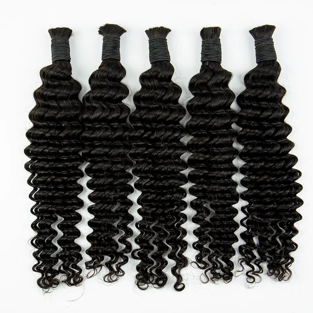 Color: Mocha Brown, Material Grade: virgin hair, Longest Hair Proportion: 30%-55%, Stretched Length: 20inches, Bulk Buy: 5pcs/lot - NABI Deep Wave Boho Braiding Hair Bulk 16inches  No Weft  Human Hair Extension Curly Hair Bundles for Boho Braids