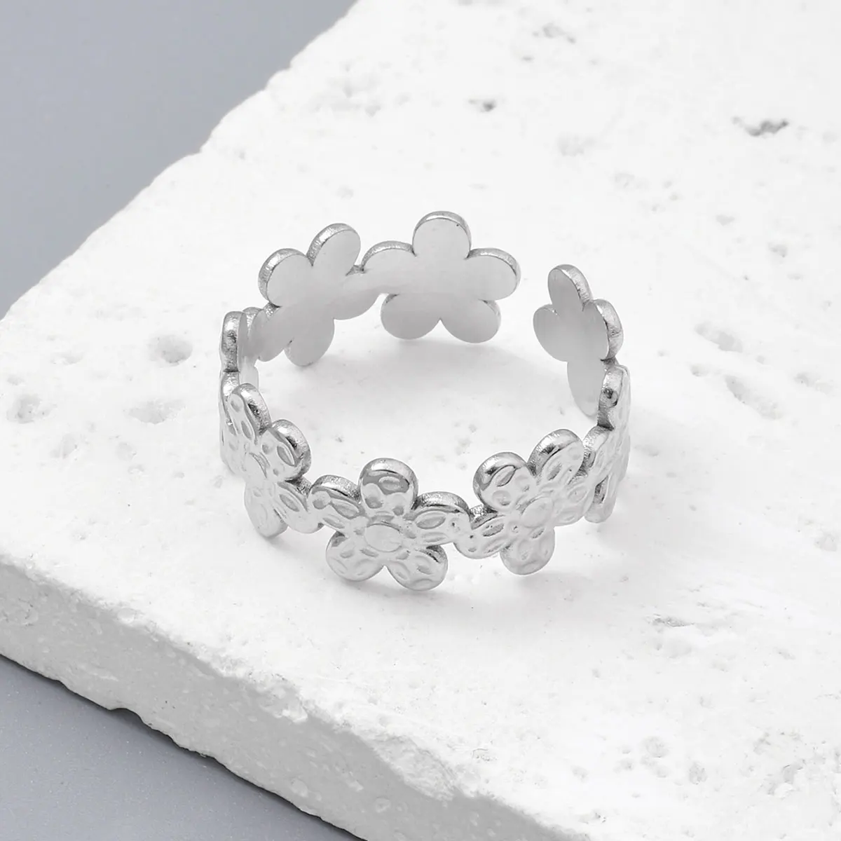 Main Stone Color: Silver, Ring Size: resizable - Never Fade Stainless Steel Flower Woven Star Rings Boho Women Jewelry Fashion Ring Adjustable Size Birthday Gifts Top Quality