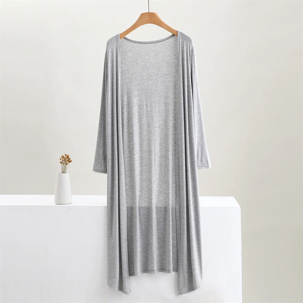Color: GRAY, Size: One Size - Summer Autumn 12 Colors Women Modal Long Cardigan Female Cotton Sweater Cardigans Long Sleeve Women Casual Coat Ladies Outerwear