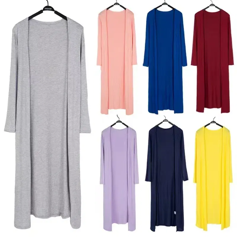 Color: GRAY, Size: One Size - Summer Autumn 12 Colors Women Modal Long Cardigan Female Cotton Sweater Cardigans Long Sleeve Women Casual Coat Ladies Outerwear