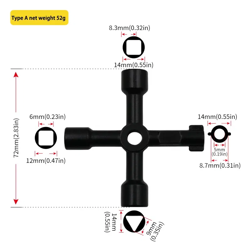 Color: Silver - Electric Cabinet Car Elevator Cross Key Wrench Water Meter Valve Key Internal Triangle Wrench Multi-purpose Tool Portable