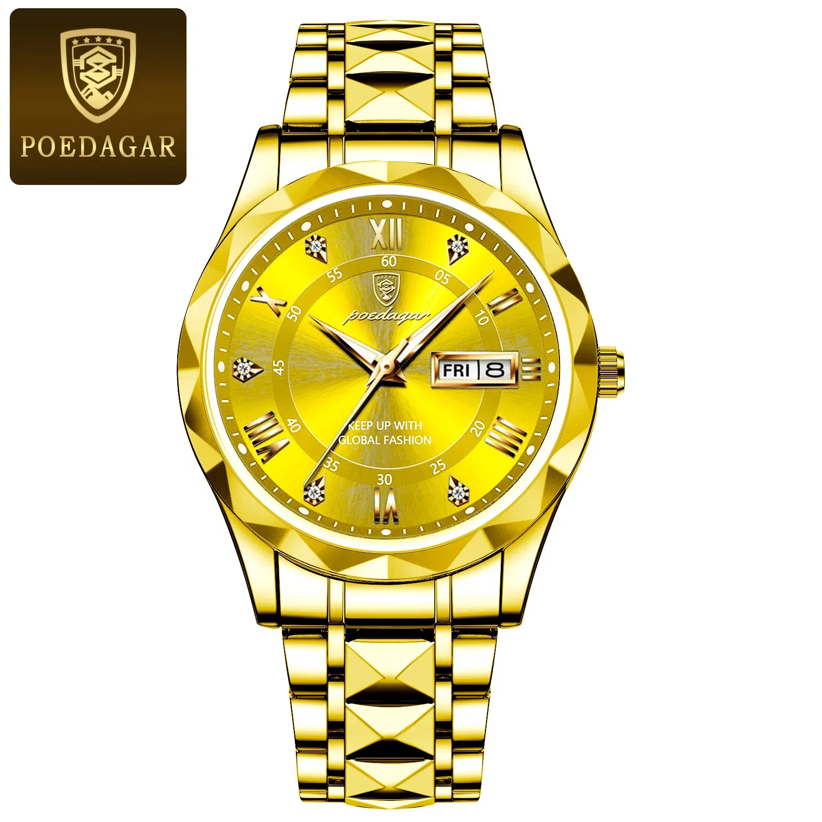Color: Orange - POEDAGAR Luxury Business Man Wristwatch Waterproof Luminous Date Week Men Watch For Men Quartz Clock Leather Men's Watches reloj