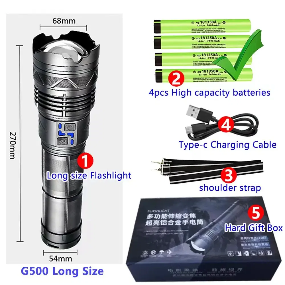 Emitting Color: changeable - High Power Tactical Rechargeable led flashlight long range very powerful Lantern 100W usb charging lamp Torch with indicator