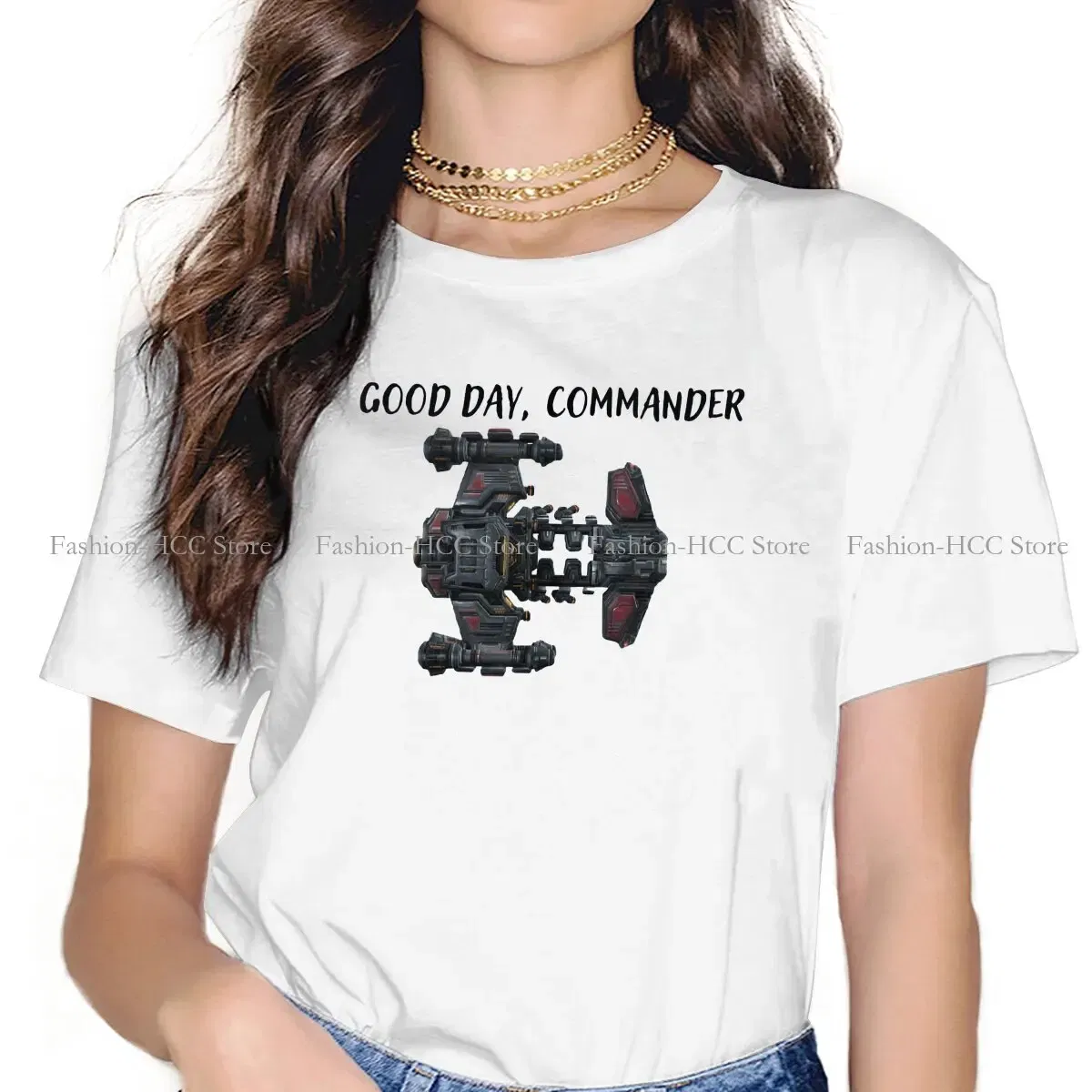 Color: WHITE, Size: XXL - StarCraft Military Science Game Polyester TShirts Battlecruiser Personalize Homme T Shirt Hipster Tops