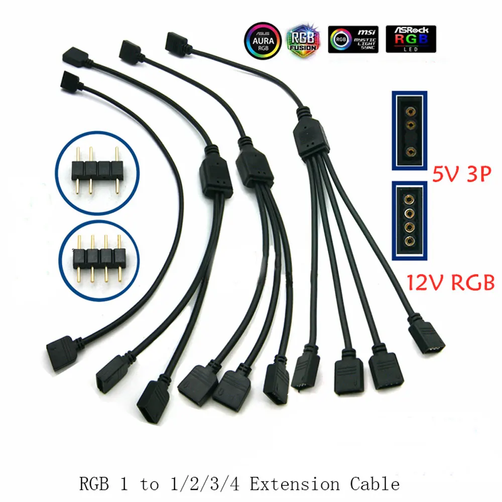 Color: WHITE, Ships From: CHINA - Angitu 3pin/4Pin RGB ARGB SYNC 1 to 1/2/3/4/5 Fan LED Stripe Extension Cable Motherboard Light Control Hub For M/B ASUS GIGABYTE