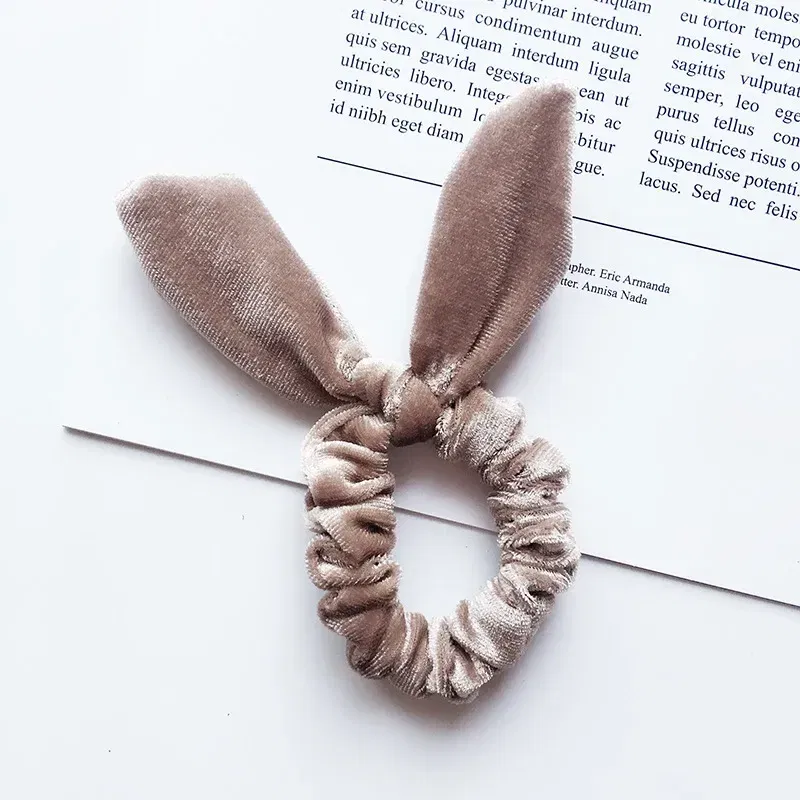 Color: black - New Velvet Scrunchies Girls/Women velvet Bunny Ear Knot Bow Hair Bands Rabbit Ear Hair tie Ponytail Hair Accessories